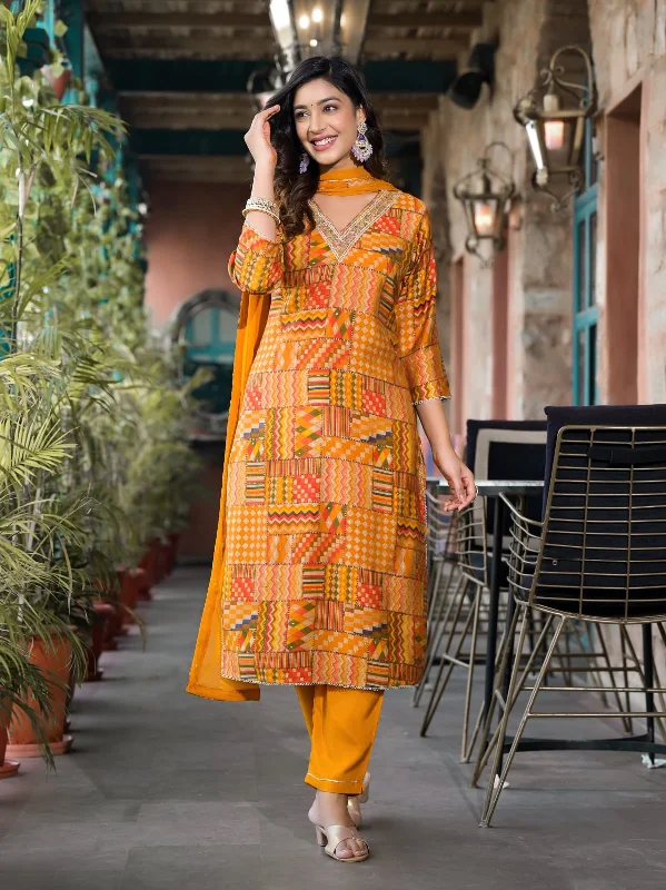 Women V Neck Embroidered Work, Chanderi Fabric Kurta & Pant With Dupatta Set - Taantav Stylish Harem Pants