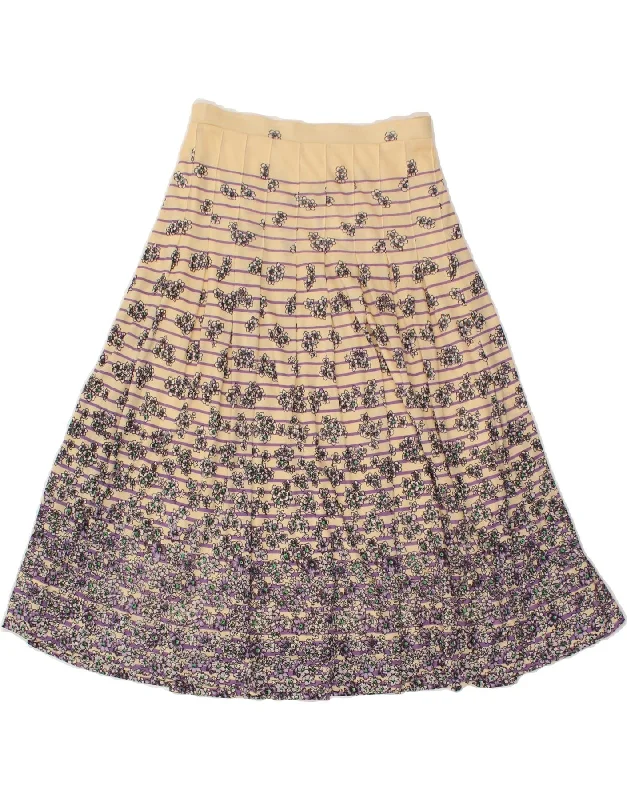 VINTAGE Womens A-Line Skirt W26 Small Beige Floral button skirt front