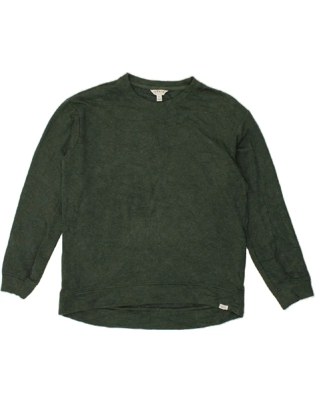 ORVIS Womens Sweatshirt Jumper UK 14 Medium Green Modal Hoodie with Tie-Dye Psychedelic Retro