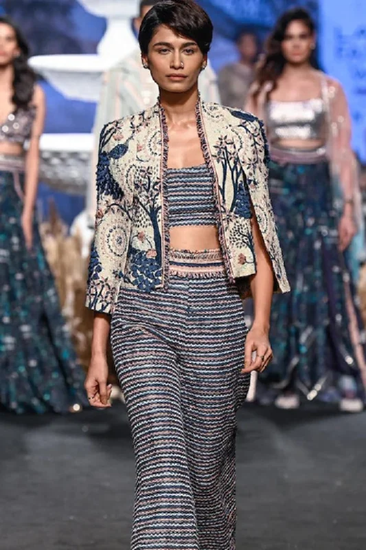 EMBROIDERED NOOR JACKET WITH SCALLOP BUSTIER AND SCALLOP PANTS Wool Jacket Cashmere Jacket Tweed Jacket