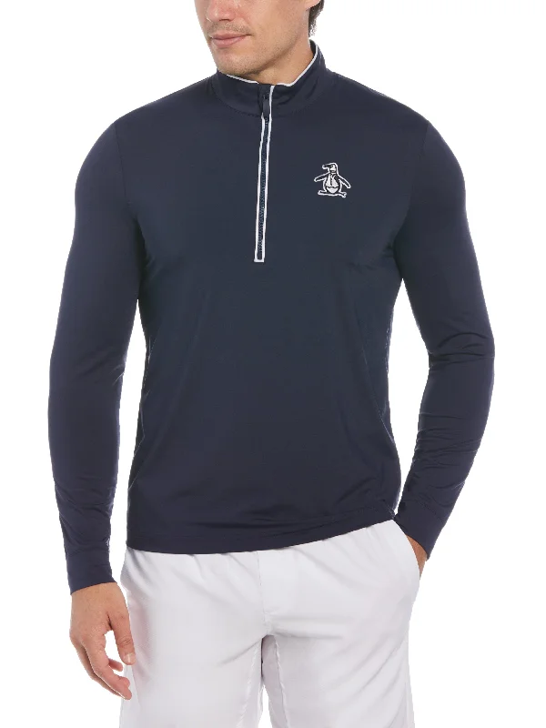 Men's Technical Earl 1/4 Zip Long Sleeve Golf Sweater Boat Neck Shawl Collar Notched Collar