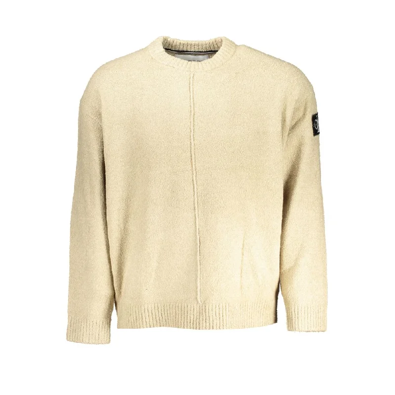 Chic Beige Crew Neck Sweater With Contrast Details Stylish Fashionable Trendy