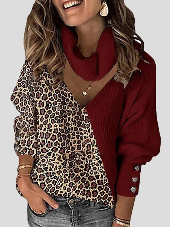 Women's Fashionable Ribbed Knitted Buttoned Long Sleeve Sweater Notch Collar Peter Pan Collar Cowl Neck