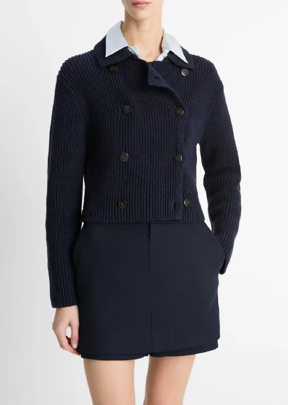 Double-Breasted Sweater Jacket Ribbed Striped Patterned