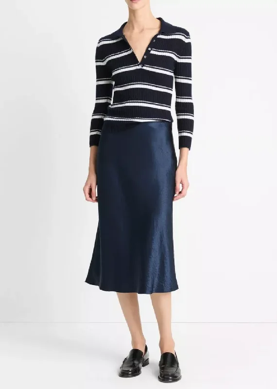 Striped Cashmere-Blend Polo Sweater Solid Color Striped Floral Print