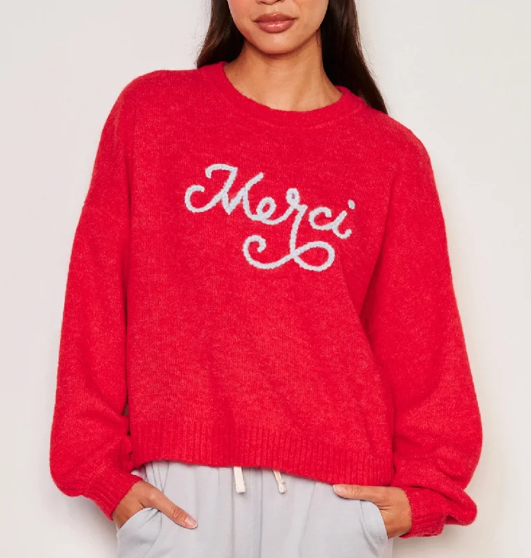 Merci Crew Neck Sweater Chenille Brocade Lace