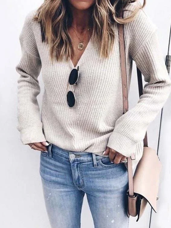 Long Sleeve Knit Sweater for Women Elegant Classic Vintage