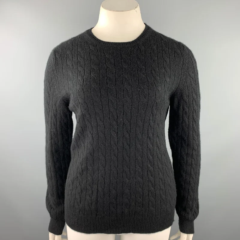 BROOKS BROTHERS Size L Black Knitted Cashmere Sweater Faux Fur Fabric Real Fur Fabric Shearling Fabric