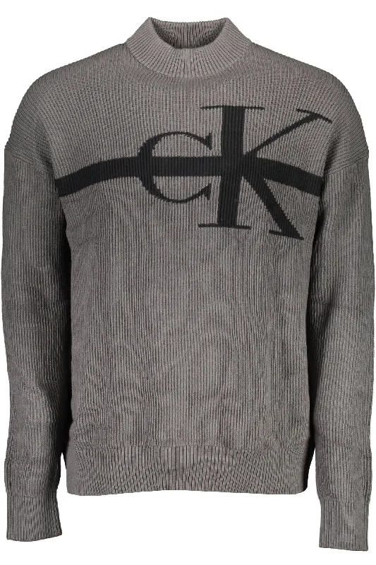 Gray Cotton Men Sweater Neon Metallic Matte