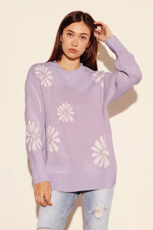 Daisy flower sweater Satin Blend Silk Blend Wool Blend
