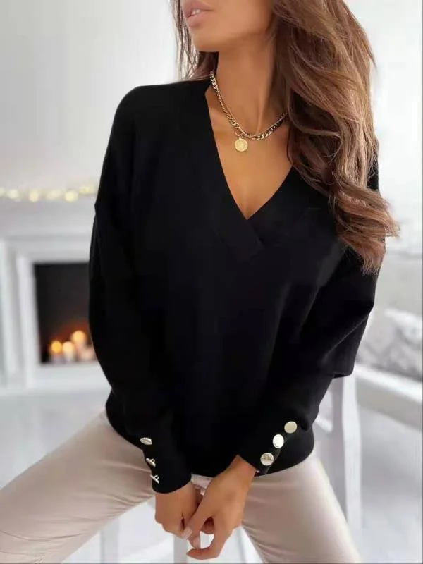 Stylish V-Neck Knit Sweater for Women Rayon Fabric Velvet Fabric Corduroy Fabric