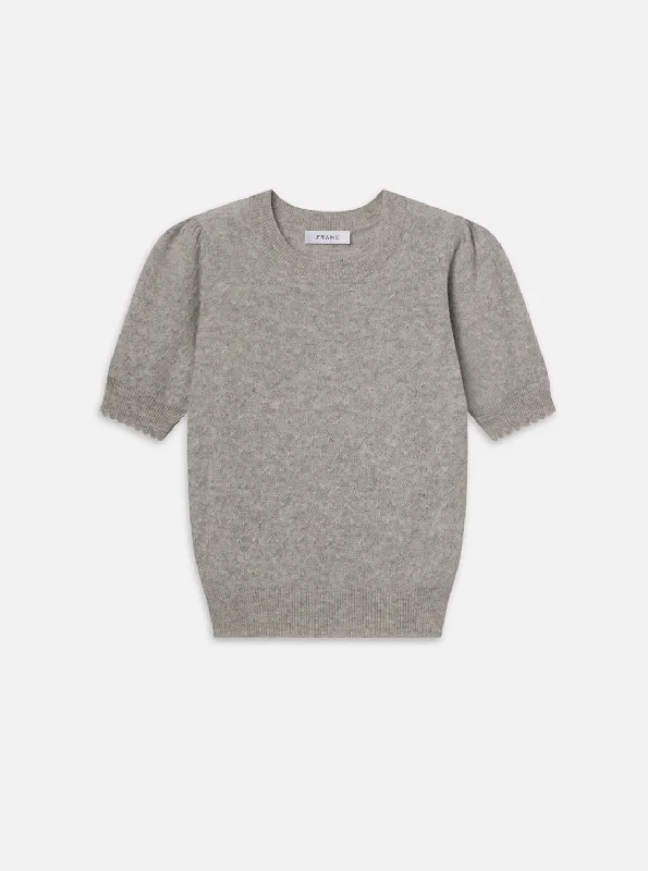 Pointelle Puff Sleeve Sweater Cable Knit Ribbed Knit Lace Knit