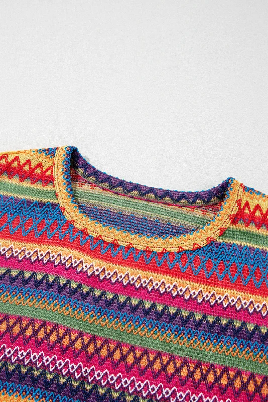 Bohemian Rainbow Sweater Collared Crew Neck Turtle Neck