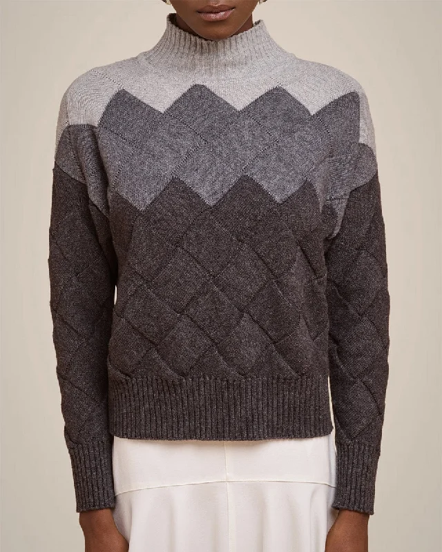 Tricolor Diamond Sweater Turtle Neck Boat Neck Asymmetrical Neck