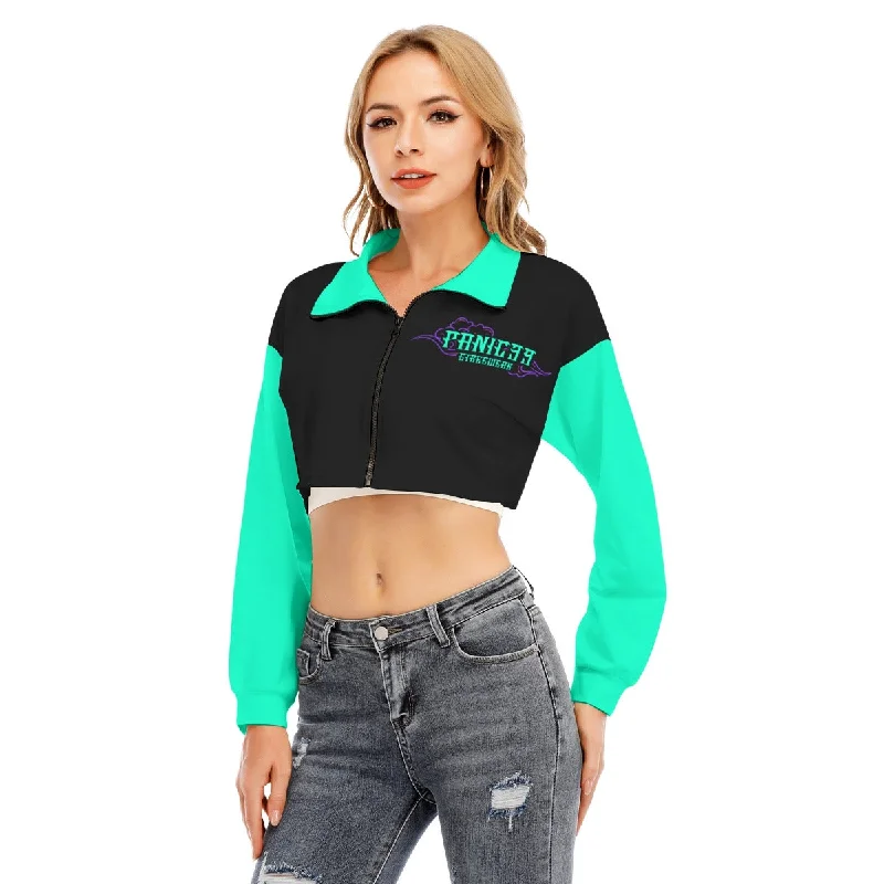 THE ENTER THE TIGER LAPEL CROP ZIP UP SWEATER Sequined Glittery Shiny