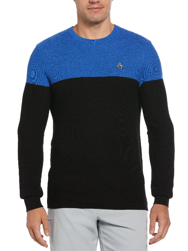 Men's Color Block Long Sleeve Golf Sweater Houndstooth Herringbone Solid