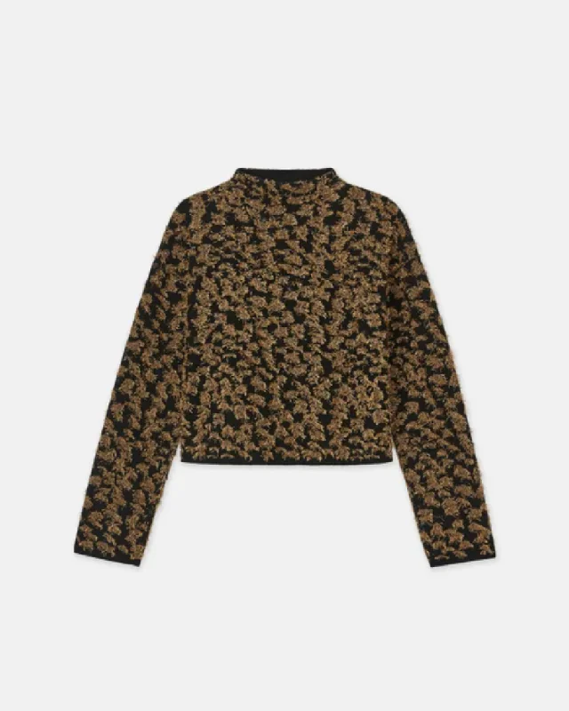 Metallic Fringed Jacquard Sweater Transparent Opaque Sheer