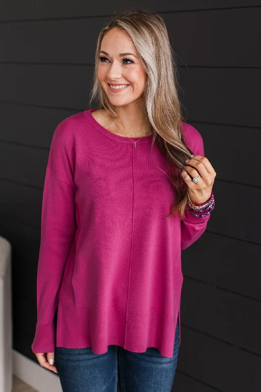 Ready For Anything Knit Sweater- Fuchsia