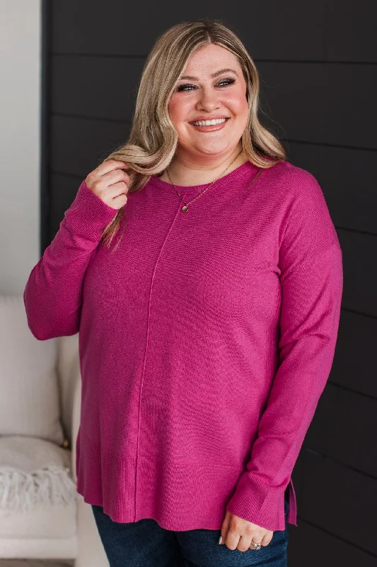 Ready For Anything Knit Sweater- Fuchsia