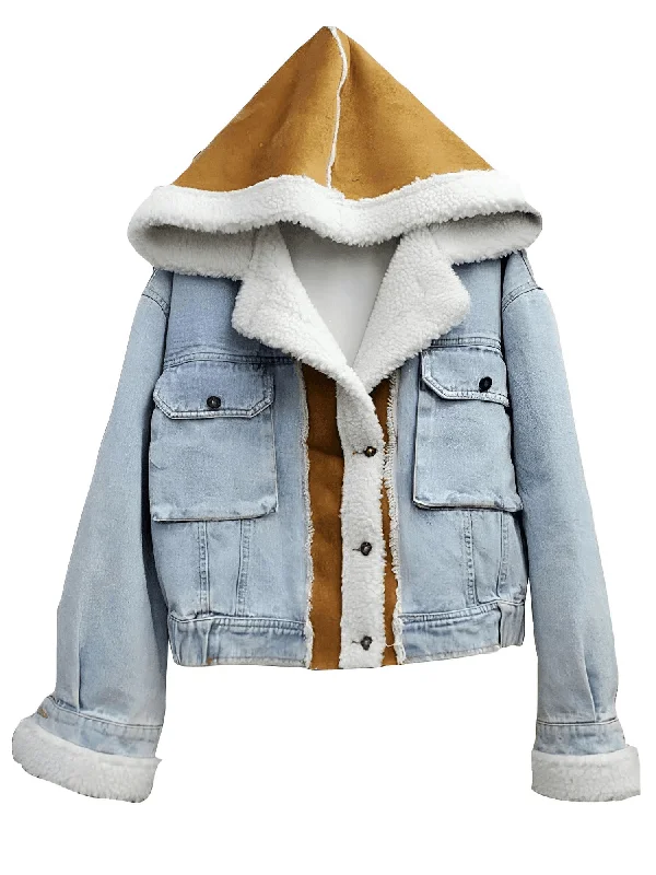 Women's Hooded Patchwork Denim Jacket