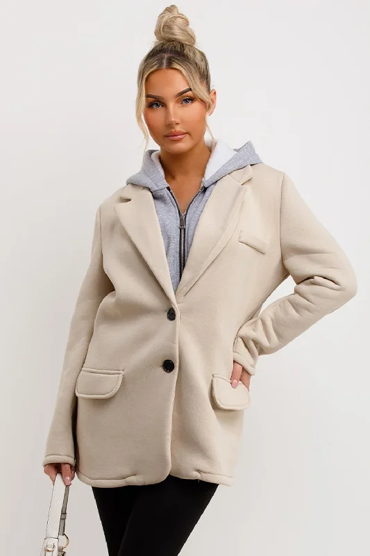 Blazer With Hood Combined Beige