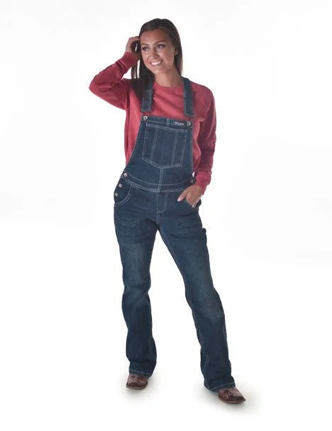 Cowgirl Tuff Womens Double Down Flannel Dark Wash Cotton Blend Bib Overall