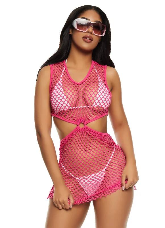 Fishnet O Ring Cut Out Cover Up Dress