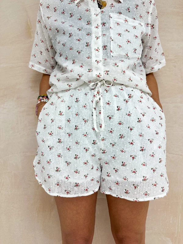 Floral Print Runner Shorts In White