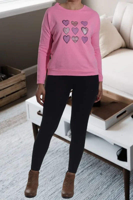 Heart Print Pink Sweater