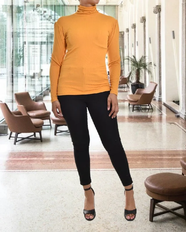 Mustard Rib Polo Neck Top