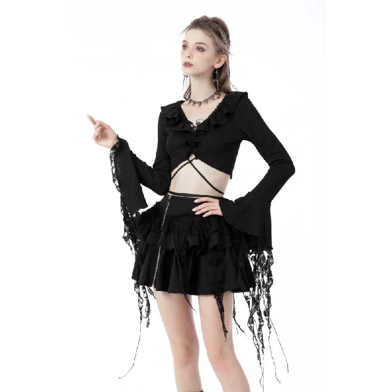 Women's Gothic Lacing-up Puff Sleeved Crop Top