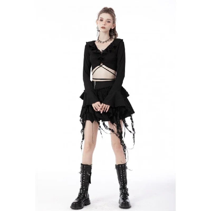 Women's Gothic Lacing-up Puff Sleeved Crop Top