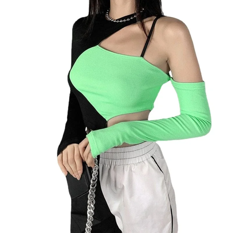 Women's Grunge Double Color Irregular Crop Top