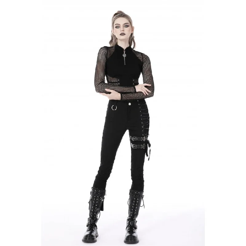 Women's Punk Mesh Splice Eyelets Crop Top