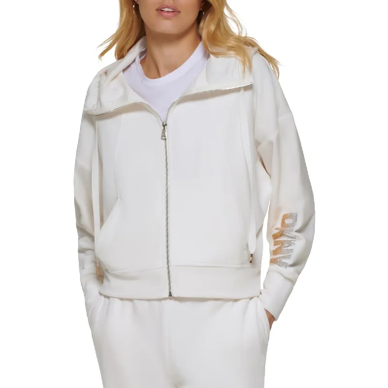 DKNY Womens Velour Sequined Zip Hoodie