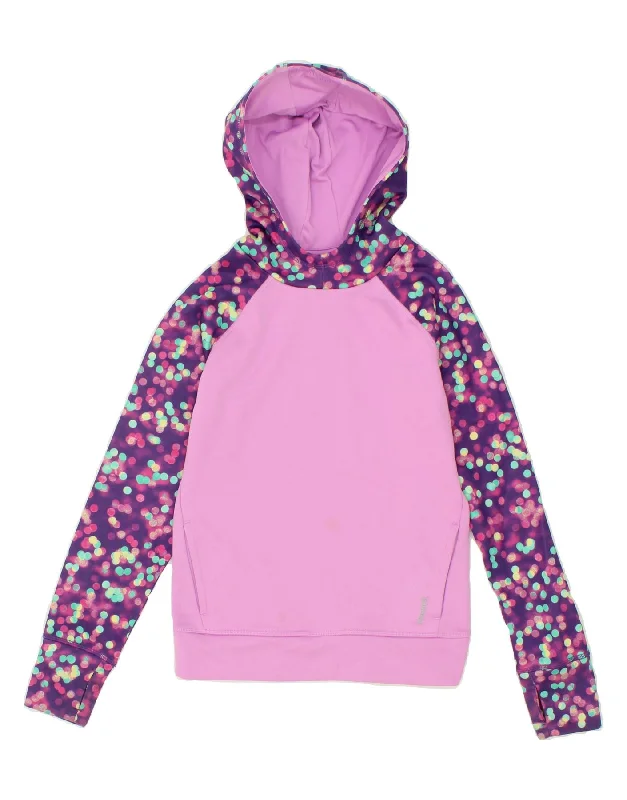 REEBOK Girls Hoodie Jumper 7-8 Years Medium Pink Polka Dot Polyester