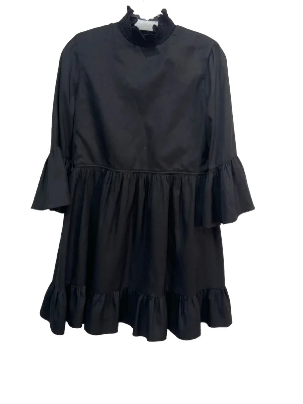Alice + Olivia Size 4 Black Polyester Smocked Neck Ruffle Back Zip Dress