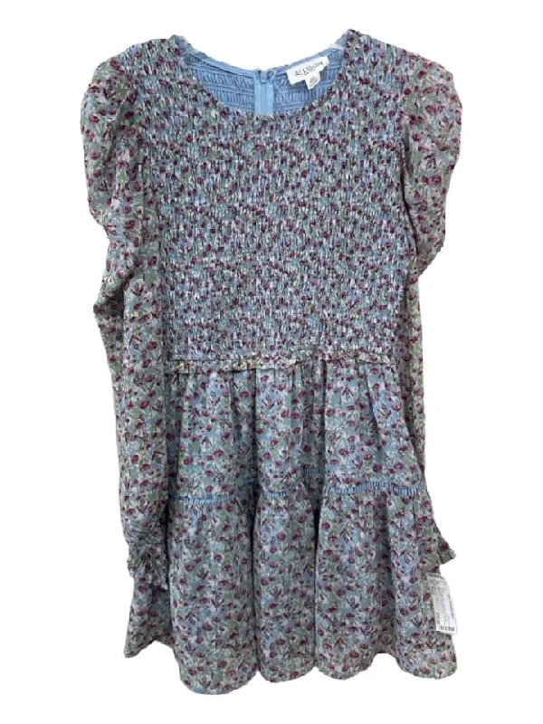 Allison New York Size Small Blue, Green, Red Polyester Long puff sleeve Dress