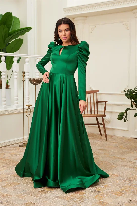 Angelino Emerald Satin Satin Long Engagement Dress