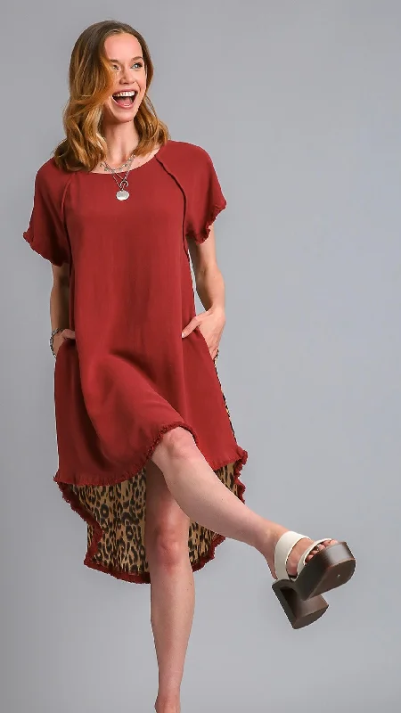 Animal Print Back Linen Hi-Lo Dress