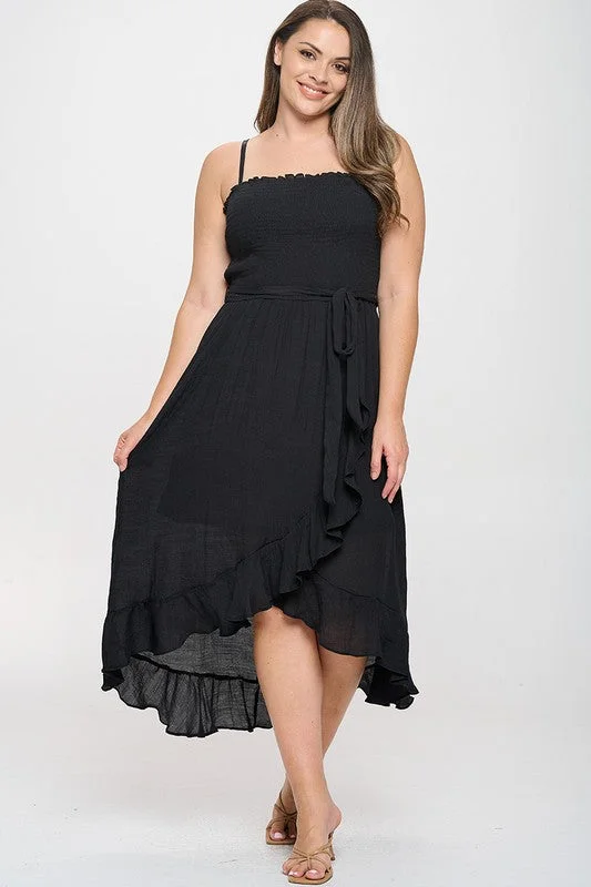 Asymmetric Hem Smocked Dress