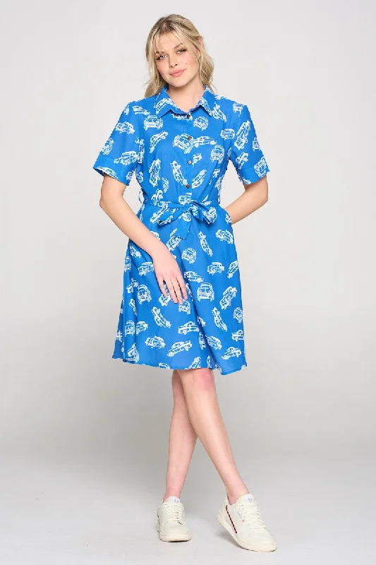 Car Print Dress with Pockets