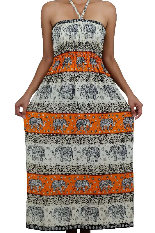 Chang Phun Halter Elephant Dress White and Light Orange