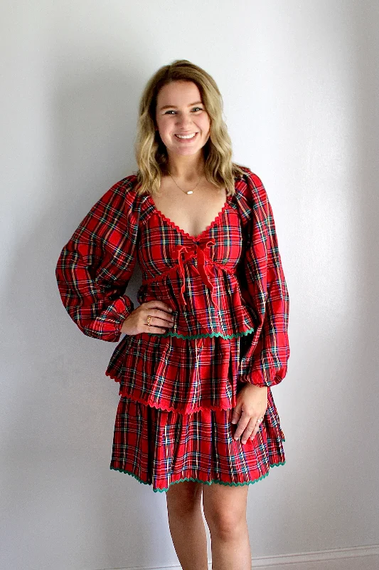 Christmas plaid bow dress