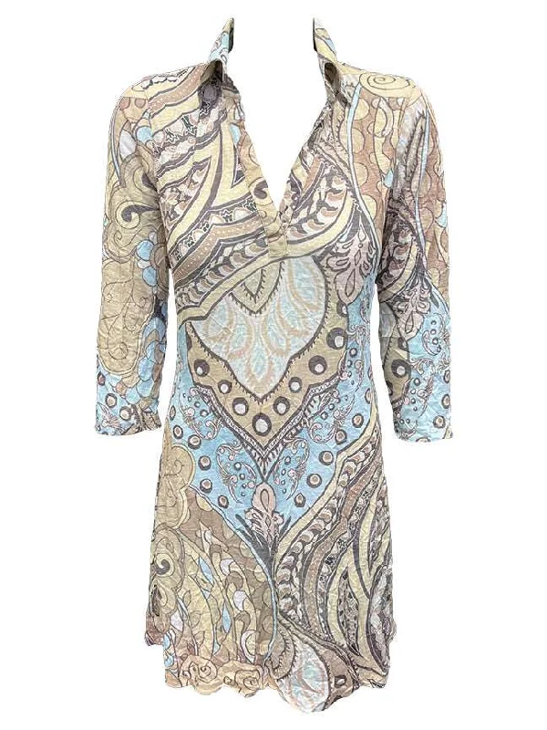 Sand Crushed 3/4 Sleeve Polo Dress