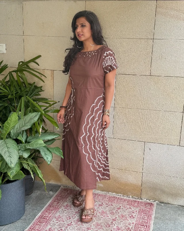 EE-X03261 Brown cotton dress