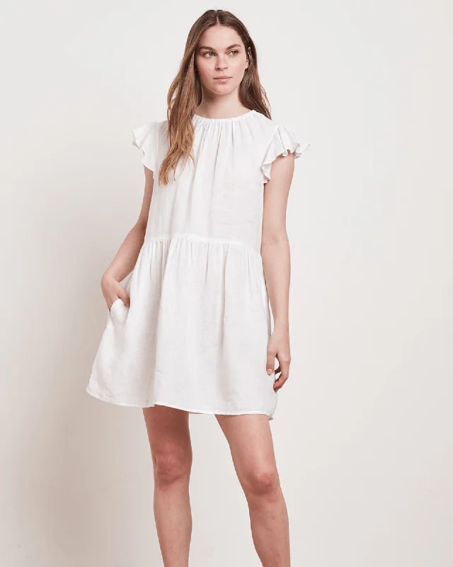 Evonne Woven Linen Dress In White