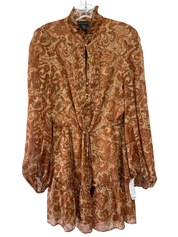 House of Harlow 1960 Size 4 Brown & Tan Polyester Paisley 1/2 Button Dress