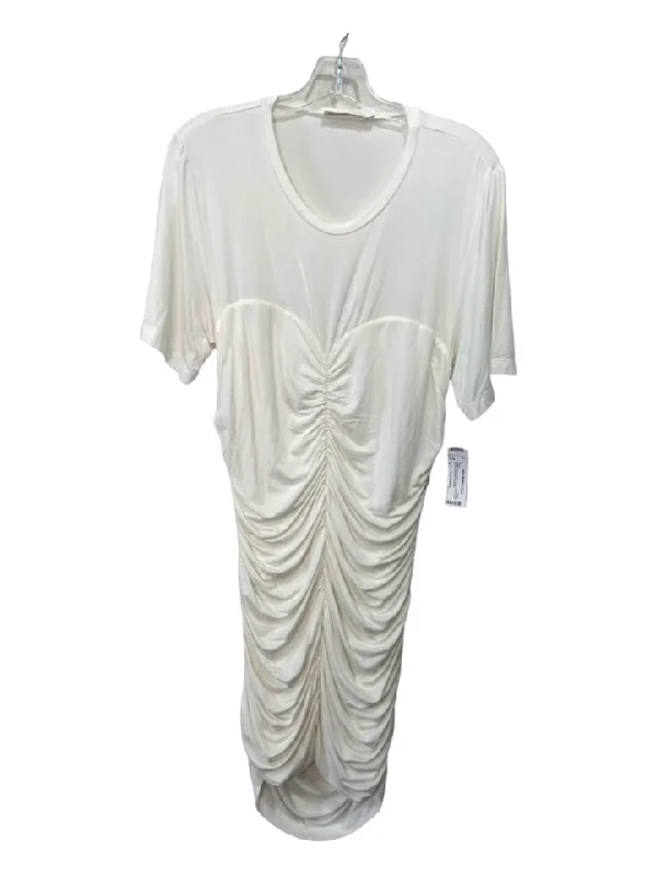 Jonathan Simkhai Standard Size XL White Viscose Blend Round Neck Rouched Dress