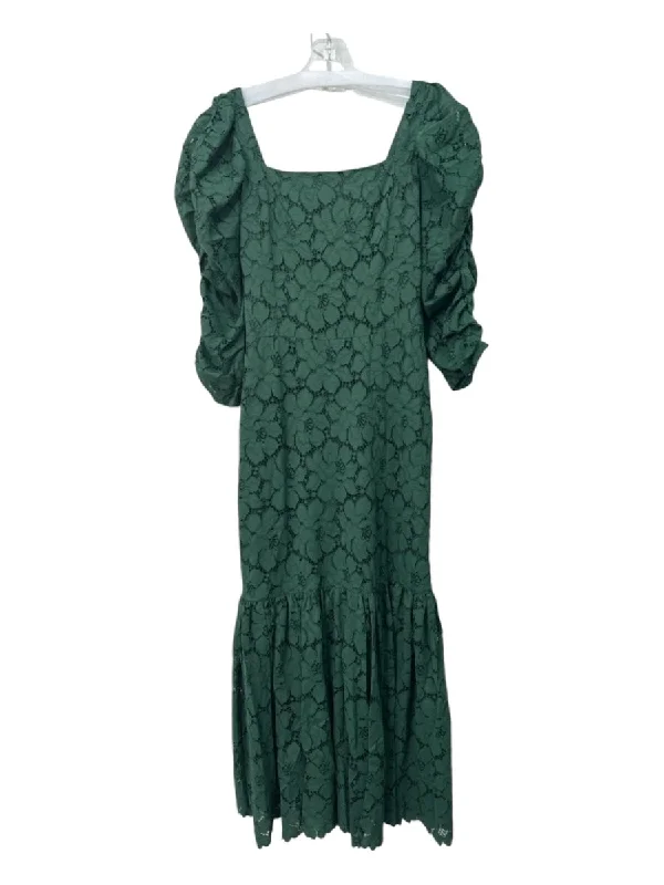 Loeffler Randall Size 4 Green Nylon Blend Lace Overlay Puff 3/4 Sleeve Dress